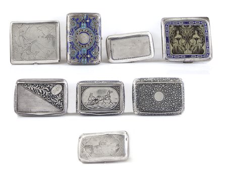 ARGENTI D'EPOCA OTTO TABACCHIERE E PORTASIGARETTE IN ARGENTO, XIX-XX SECOLO,...