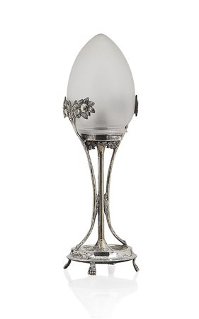 ARGENTI D'EPOCA LAMPADA DA TAVOLO LIBERTY IN ARGENTO E VETRO, INIZIO XX...