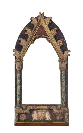 CORNICE CORNICE IN STILE ANTICO, XX SECOLO, ad ogiva dipinta con putti e...