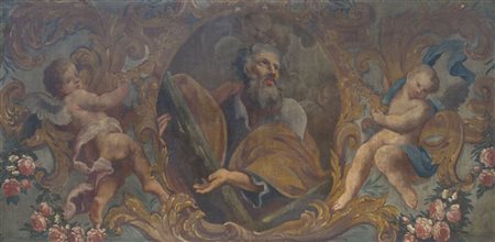 SCUOLA LOMBARDA DEL XVIII SECOLO Sant'Andrea entro medaglione e puttiOlio su...