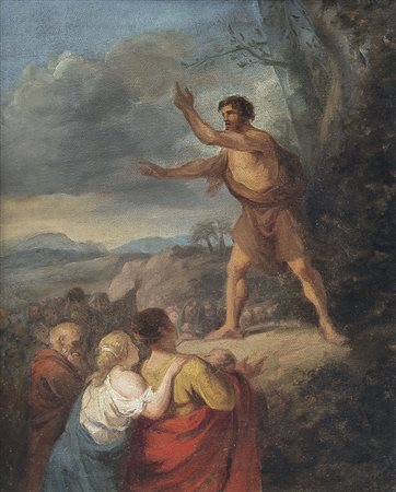 SCUOLA FRANCESE DEL XVIII SECOLO La predica del Battista Olio su tela, cm...