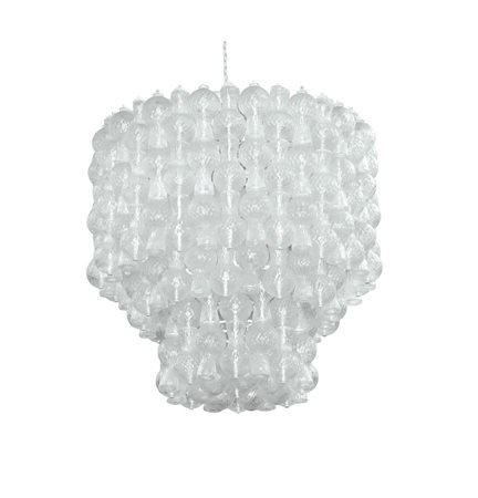 VENINI LAMPADARIO IN VETRO ACIDATO CON MONTATURA IN METALLO DIPINTO, VENINI,...