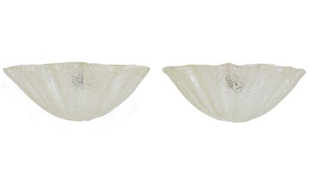 BAROVIER COPPIA DI APPLIQUE IN VETRO, BAROVIER, ANNI '40, a conchiglia.Cm...