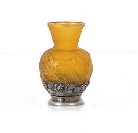 DAUM NANCY VASO IN VETRO DOPPIO E ARGENTO, DAUM NANCY, 1910 CA., globulare,...