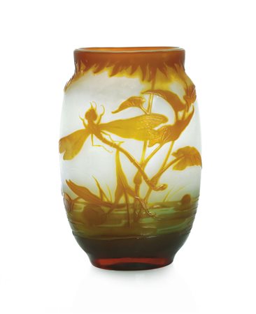 GALLE' VASO IN VETRO TRIPLO, GALLE', 1900 CA., ovoidale schiacciato con...