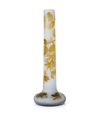 GALLE' VASO IN VETRO DOPPIO, GALLE', 1910 CA., cilindrico su base a bulbo,...