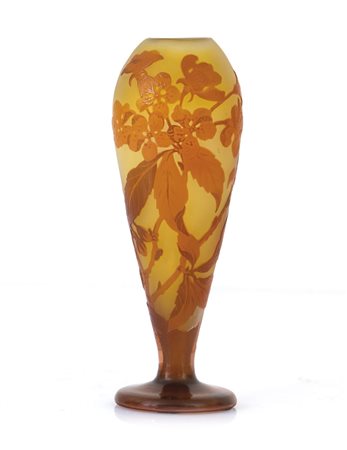 GALLE' VASO IN VETRO DOPPIO, GALLE', 1900 CA., a balaustro su base circolare,...