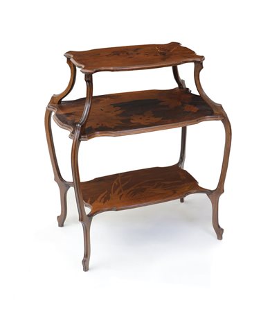 MOBILE DEL XIX SECOLO TAVOLO INTARSIATO IN LEGNI VARI, GALLE', 1890 CA., a...