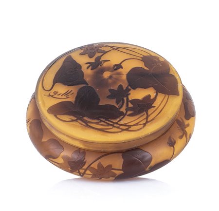 GALLE' SCATOLA CON COPERCHIO IN VETRO DOPPIO, GALLE', 1900 CA., circolare con...