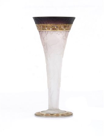 DAUM NANCY VASETTO IN VETRO DOPPIO DECORATO A SMALTI POLICROMI E ORO, DAUM...