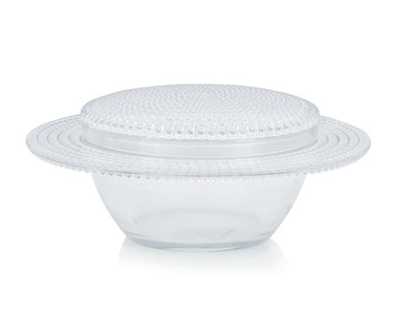 LALIQUE BURRIERA CON COPERCHIO "NIPPON" IN VETRO, R. LALIQUE, 1935 CA.,...