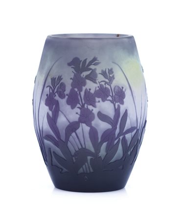 GALLE' VASO IN VETRO DOPPIO, GALLE', 1905 CA., ovoidale con decoro a violette...