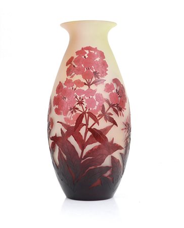 GALLE' VASO IN VETRO DOPPIO, GALLE', 1900 CA., ovoidale, decoro a fiori e...