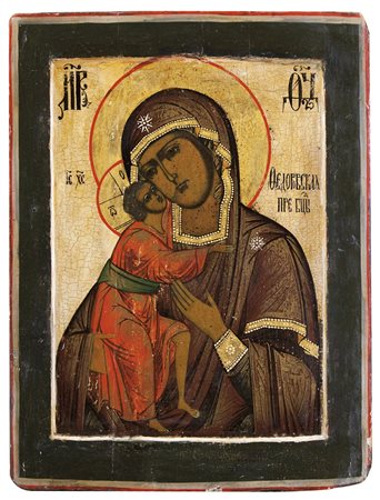 ICONA RUSSA DEL XIX SECOLO Madonna della tenerezzaTempera all'uovo su tavola,...