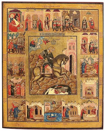 ICONA RUSSA DEL XIX SECOLO San Demetrio di TessalonicoTempera all'uovo su...