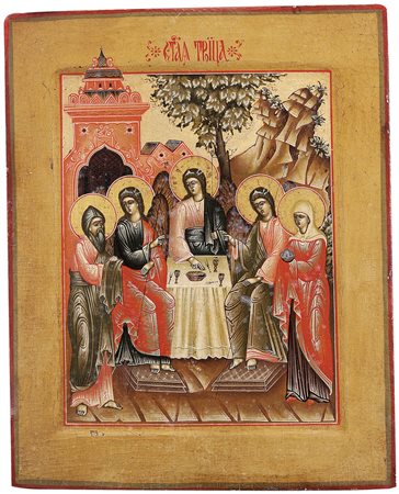 ICONA RUSSA DEL XIX SECOLO La mensa di AbramoTempera all'uovo su tavola, cm...