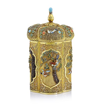 ARTE ORIENTALE SCATOLA CON COPERCHIO IN ARGENTO VERMEIL E FILIGRANA CON...