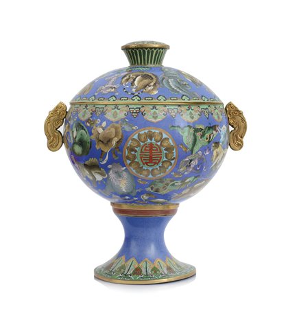 ARTE ORIENTALE POTICHE CON COPERCHIO DECORATA A SMALTI CLOISONNE', CINA,...