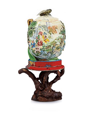 AVORIO TEIERA CON COPERCHIO IN AVORIO, CINA, INIZIO XX SECOLO, globulare con...