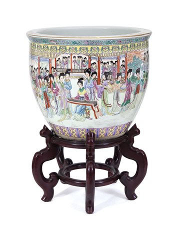 ARTE ORIENTALE GRANDE VASCA PER PESCI IN PORCELLANA, CINA, XX SECOLO, decoro...