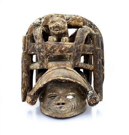 OGGETTISTICA MASCHERA - ELMO IN LEGNO SCOLPITO, SOCIETA' SEGRETA GELEDE,...