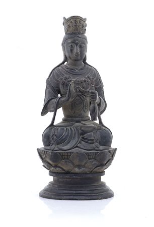ARTE ORIENTALE SCULTURA IN BRONZO, CINA, XVIII SECOLO, raffigurante kwan yin;...