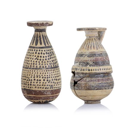 ARCHEOLOGIA DUE ARYBALLOS ETRUSCO CORINZI IN TERRACOTTA VERNICIATA, VI SECOLO...