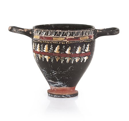 ARCHEOLOGIA SKYPHOS IN TERRACOTTA VERNICIATA, GNATHIA, V-IV SECOLO A.C.,...