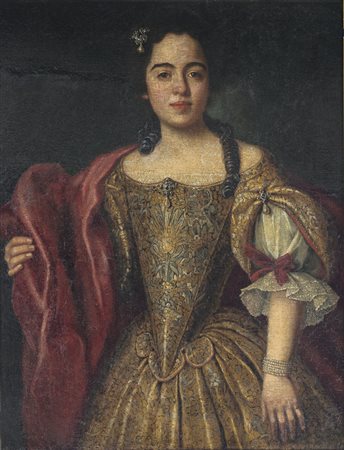 PITTORE DEL XVIII SECOLO Ritratto di gentildonna Olio su tela, cm 85,5x68,5;...