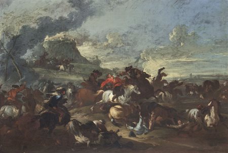 MONTI FRANCESCO Brescia 1646 - Parma 1712(attribuito a) Scena di battaglia...