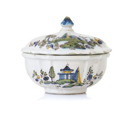 ANTONIBON ZUCCHERIERA CON COPERCHIO IN MAIOLICA, NOVE DI BASSANO, ANTONIBON,...