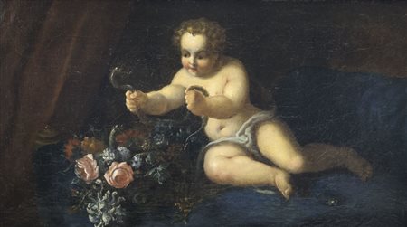 SCUOLA ROMANA DEL XVII SECOLO Ercole bambino con i serpenti Olio su tela, cm...