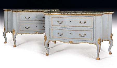 MOBILE DEL XVIII SECOLO RARA COPPIA DI CASSETTONI IN LEGNO SCOLPITO, LACCATO...