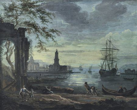 MANGLARD ADRIEN Lione 12/03/1695 - Roma 31/07/1760(maniera di)Marina con...