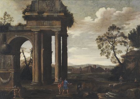 CODAZZI VIVIANO Bergamo 1604 - Roma 1670(maniera di)Paesaggio con rovine...