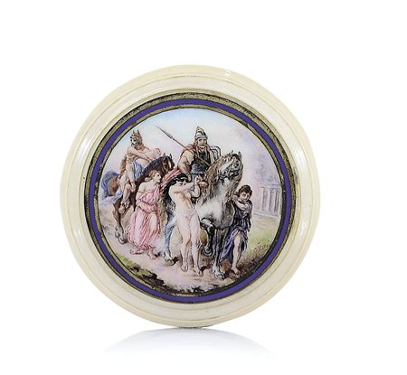 OGGETTISTICA VARIA TABACCHIERA CON COPERCHIO IN AVORIO, XIX SECOLO, circolare...