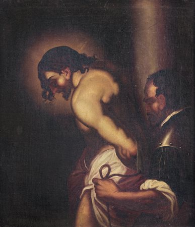 SCUOLA VENETA DEL XVII SECOLO Cristo alla colonnaOlio su tela, cm 73x62,5.