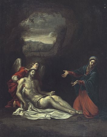 PITTORE BOLOGNESE DEL XVII SECOLO Cristo depostoOlio su tela, cm 77x60.