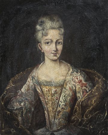 PITTORE DEL XVIII SECOLO Ritratto di giovane damaOlio su tela, cm 43,5x35;...