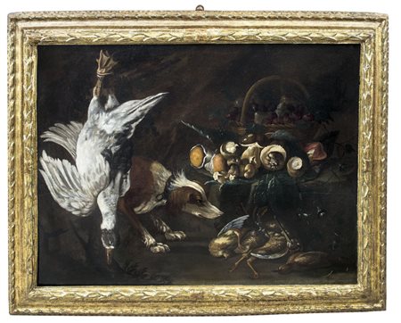 DEL TINTORE SIMONE 1630 - 1708(cerchia di) Natura morta con cacciagione, cane...