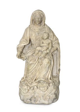 SCULTORE GENOVESE DEL XVII SECOLO Madonna con BambinoMarmo bianco, alt. cm...