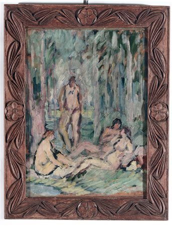 Piero Marussig (1879-1937), Le bagnanti, omaggio a Cezanne olio su cartone...