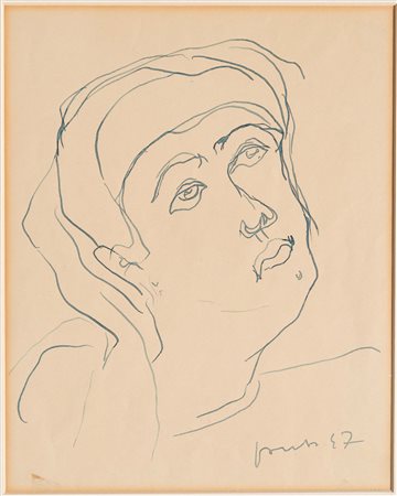 Lucio Fontana (1899-1968), Testa di donna, 1947 inchiostro blu su carta, cm...