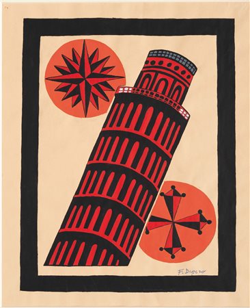 Fortunato Depero (1892-1960), Torre di Pisa cm 37x31 firmato in basso a...