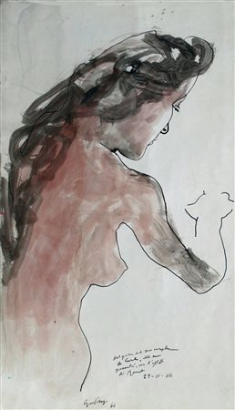 Renato Guttuso (1911-1987), Nudo, 1966 acquarello, cm 63,5x36,5, Autentica...