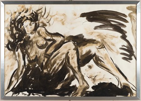 Lucio Fontana (1899-1968), Disegno, 1960 china nera e oro su carta, cm...