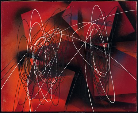 Roberto Crippa (1921-1972), Spirali, 1951 olio su tela, cm 43x53 firmato al...