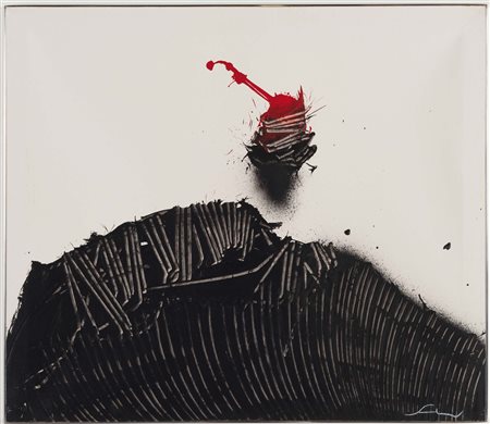 Emilio Scanavino (1922-1986), Contrapposizione olio su cartone, cm 49,5x42...