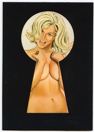 Mel Ramos (1935), Serratura, 1977 litografia a colori, cm 15x21 edizione 44/120