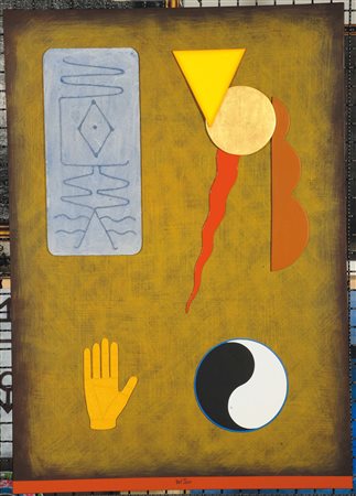 Lucio Del Pezzo (1933), Talismano per l’energia vitale collage, colore...